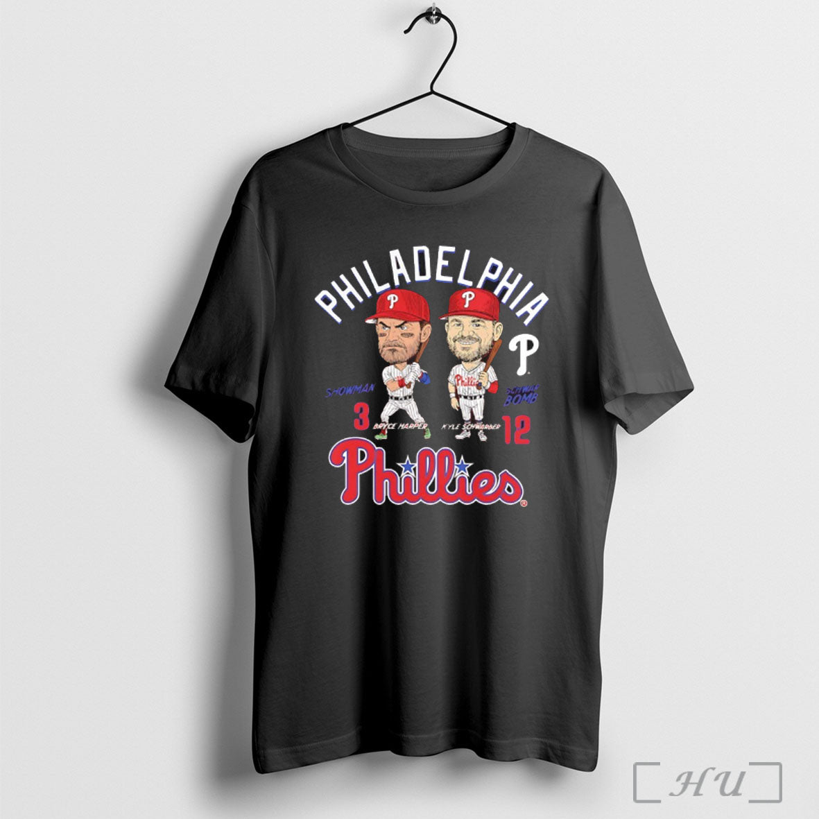 Officials Philadelphia Phillies Showman And Schwarbomb Player Duo Caricature T Shirt