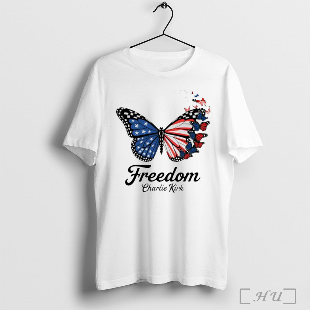 Officials Pray For Charlie Kirk Freedom Butterfly Rose Great American Patrio T Shirt