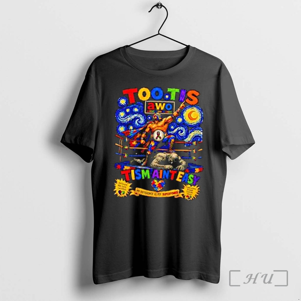 Officials Too Tis Awo Aint Easy Lucha Libre Wrestler Autism Starry Night Premium T Shirts