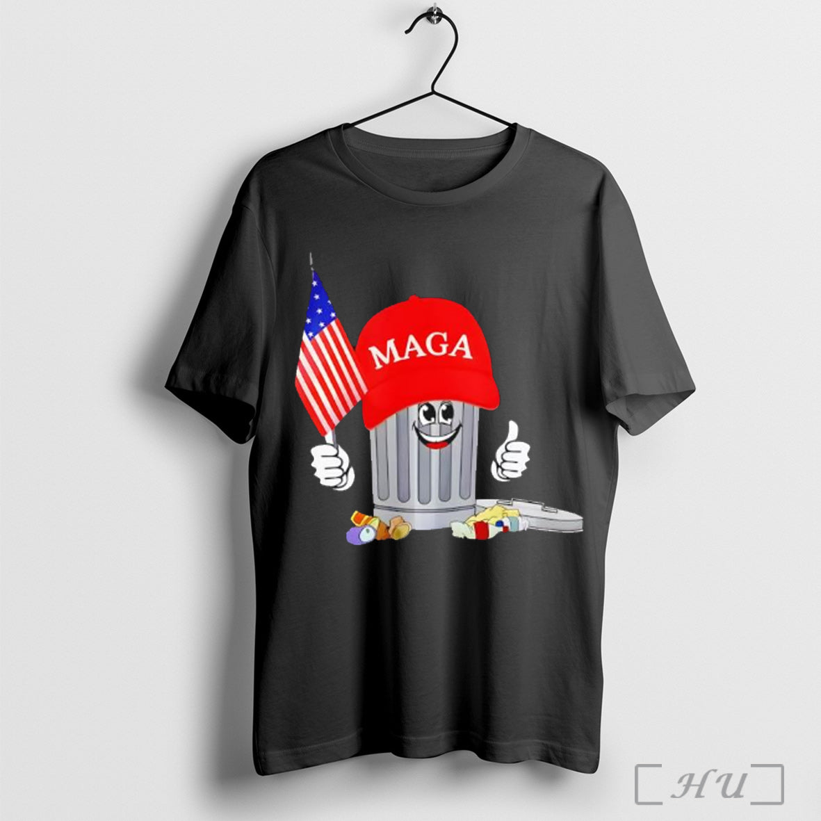 Officials Trump Maga Garbage Can Cartoon Character American Flag T Shirt