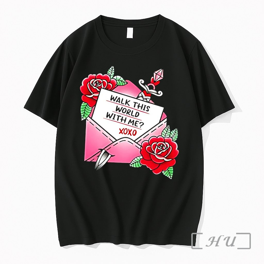 Officials Walk This World With Me Xoxo Tattoo Letter Envelope Black Premium T Shirts Sweater