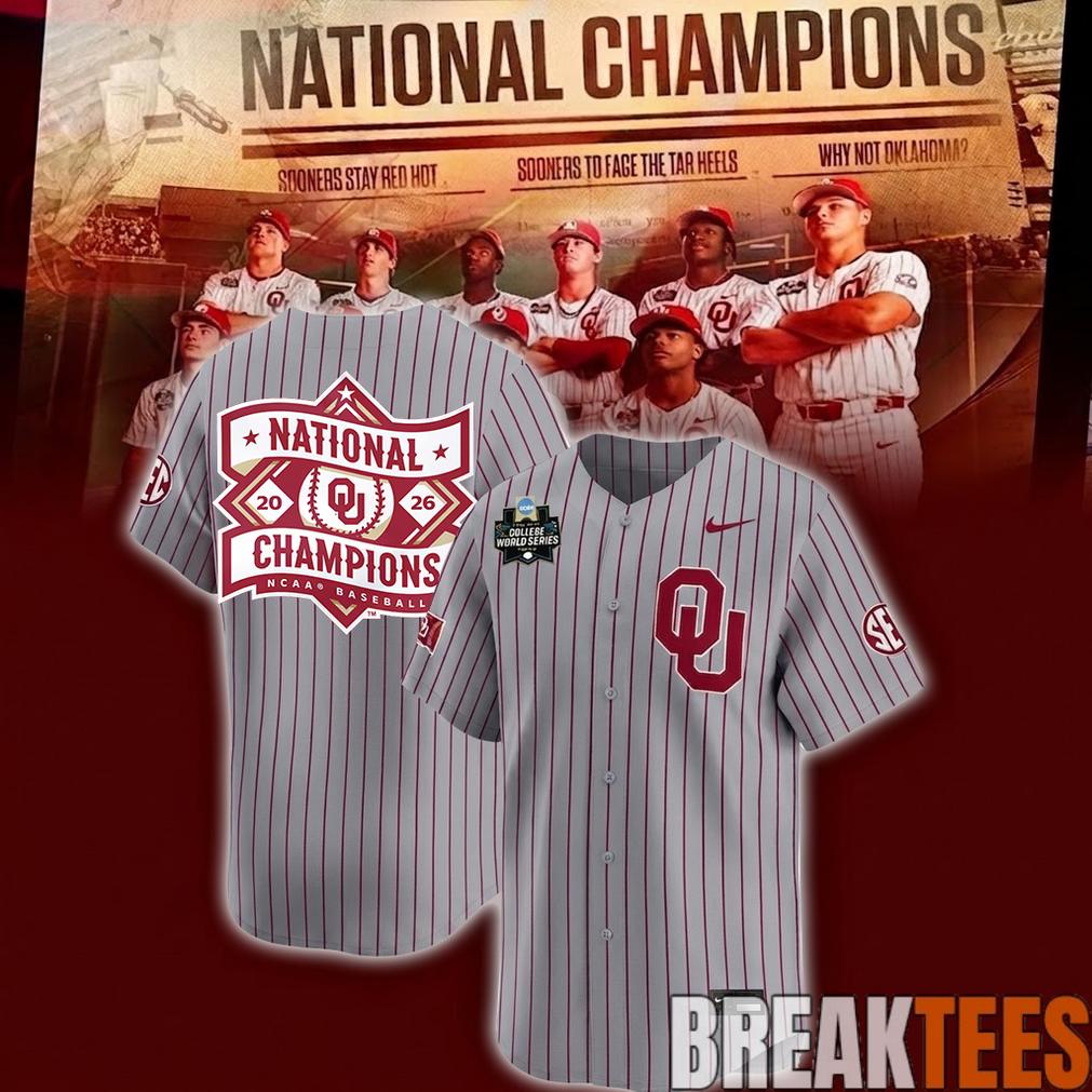 Oklahoma Baseball 2026 National Champions White-Gray Baseball Jersey