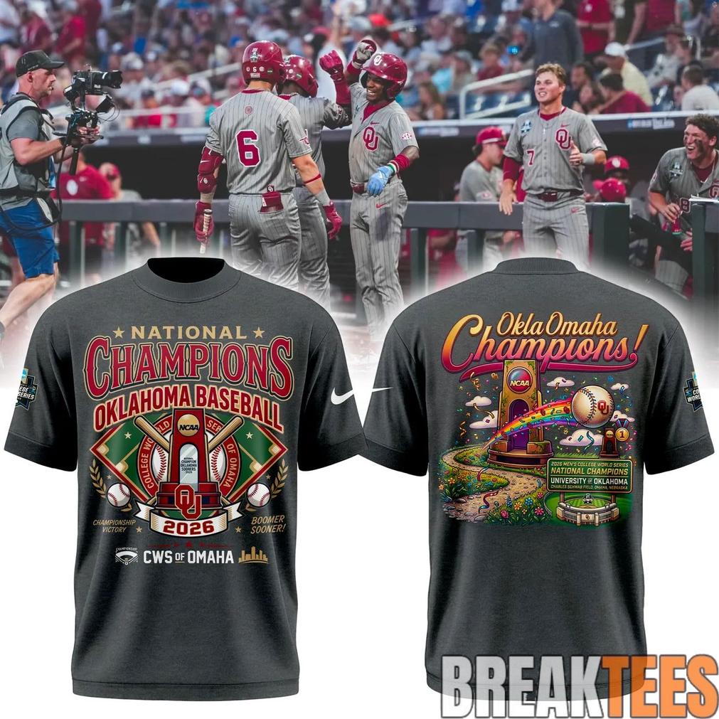Oklahoma Baseball Champions 2026 Men’s College World Series Gray-Red Tee