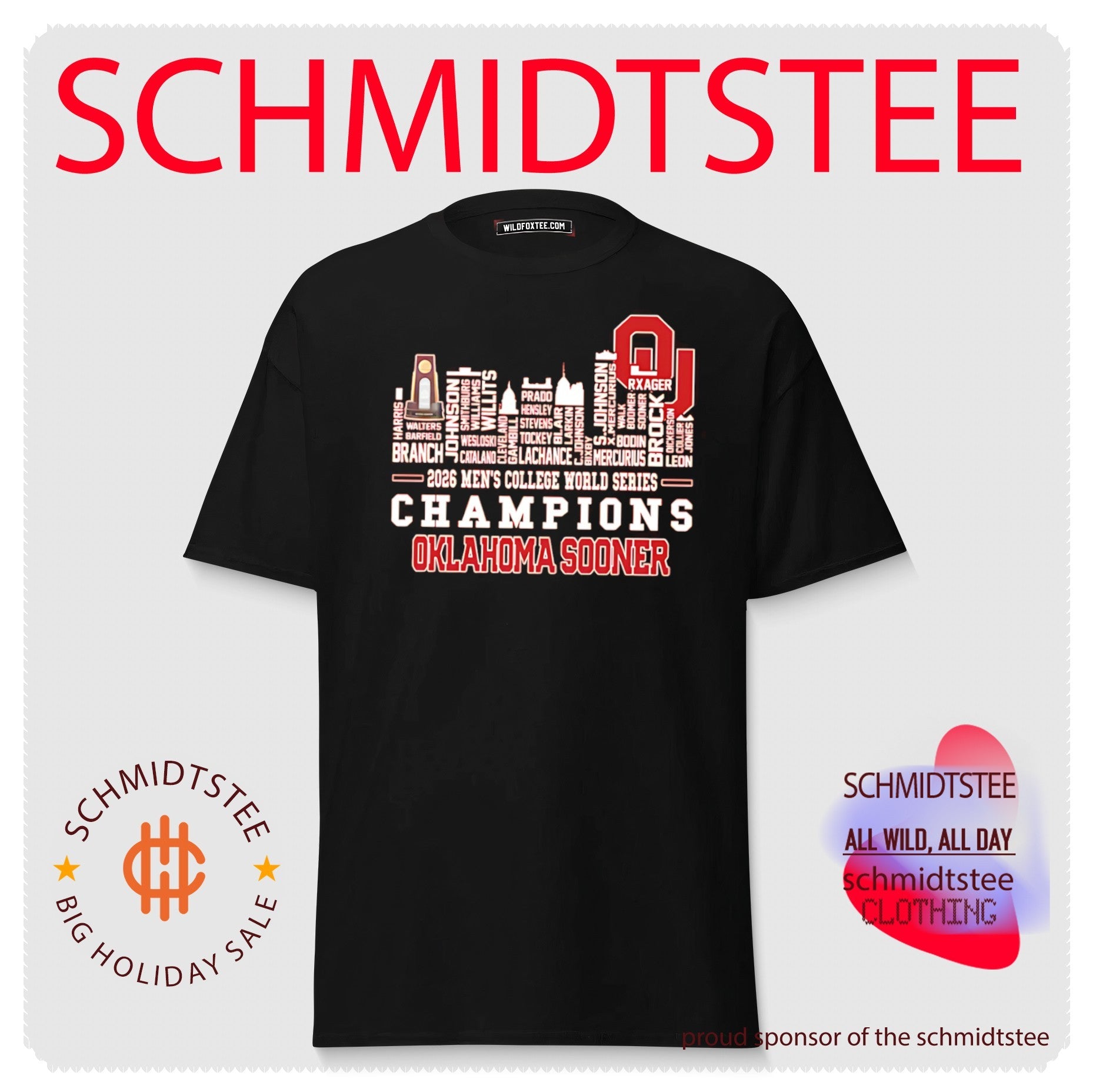Oklahoma Sooners Mem’s College World Series Champions 2026 player name skyline shirt
