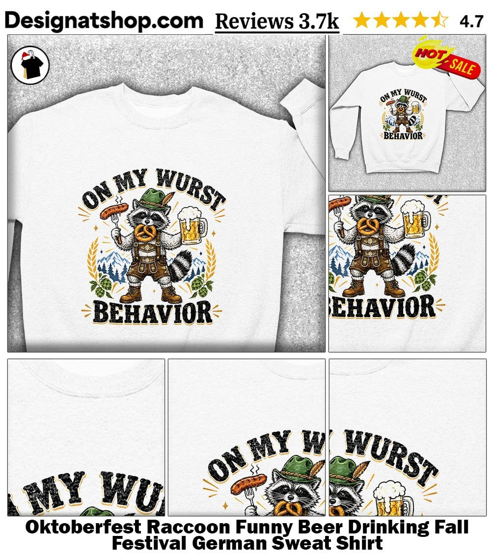 Oktoberfest Raccoon Funny Beer Drinking Fall Festival German shirt