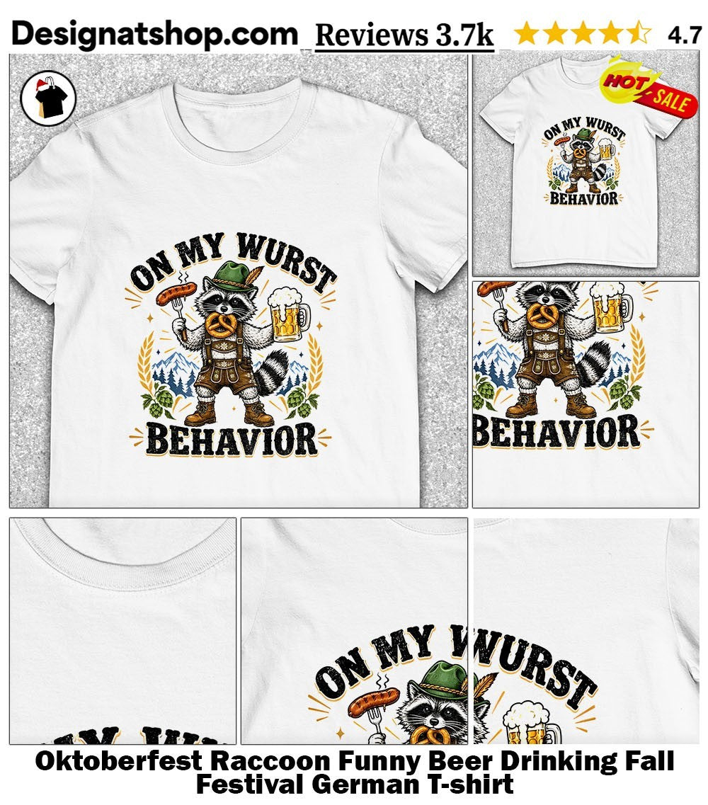 Oktoberfest Raccoon Funny Beer Drinking Fall Festival German shirt