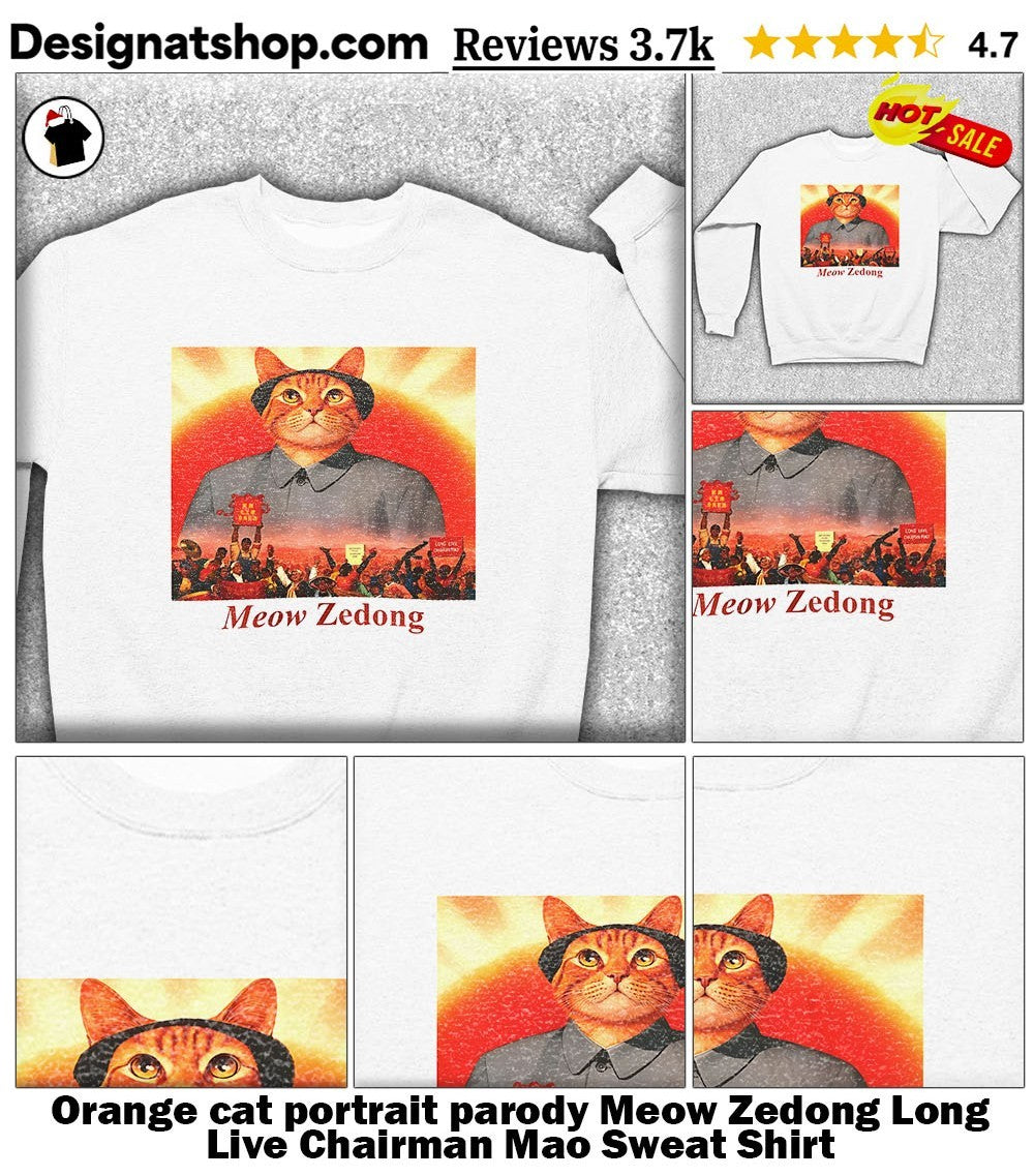 Orange cat portrait parody Meow Zedong Long Live Chairman Mao shirt
