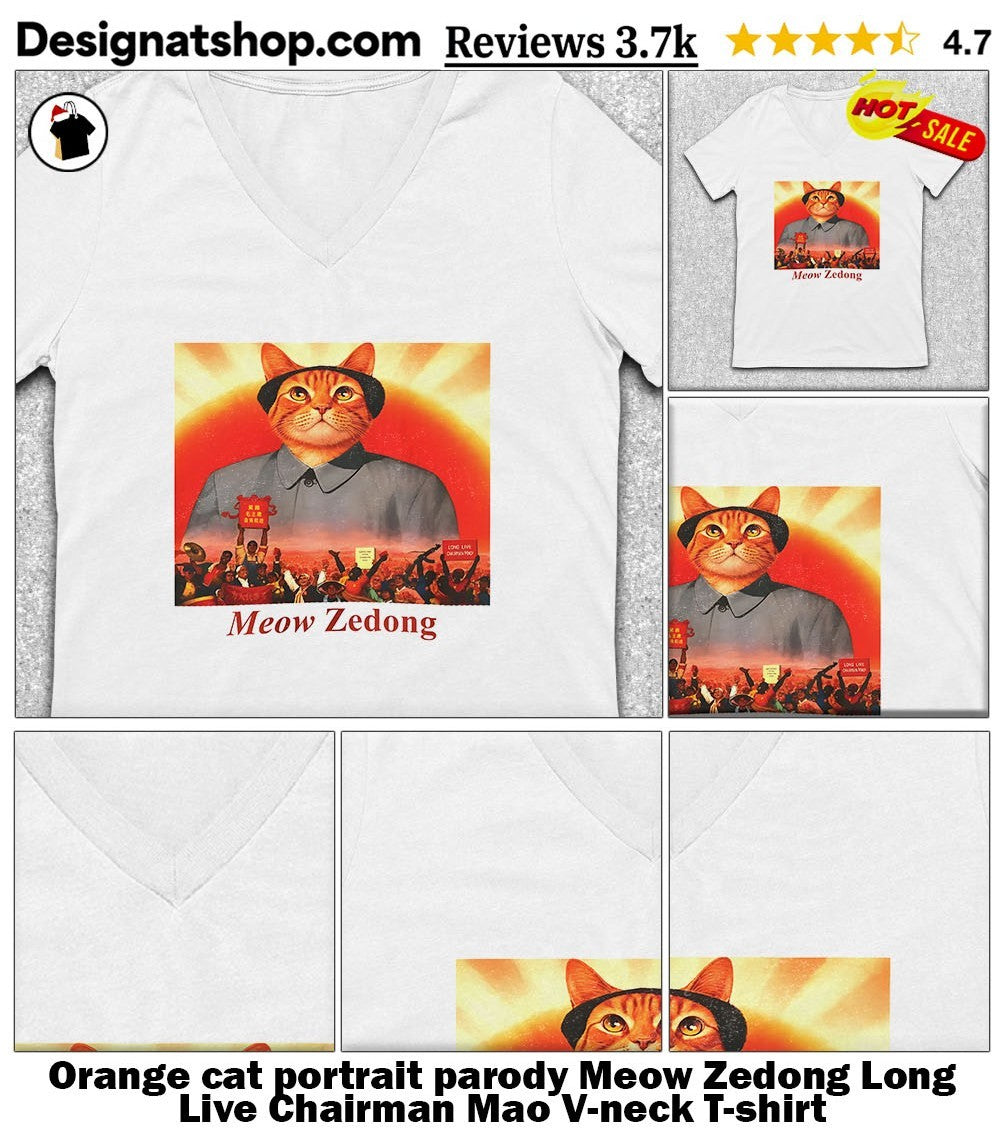 Orange cat portrait parody Meow Zedong Long Live Chairman Mao shirt