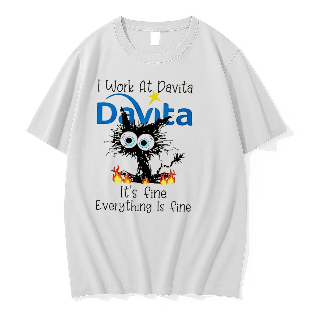 Original Black Cat I Work At Davita Its Fine Everything Is Fine Tee Tshirts Jpg