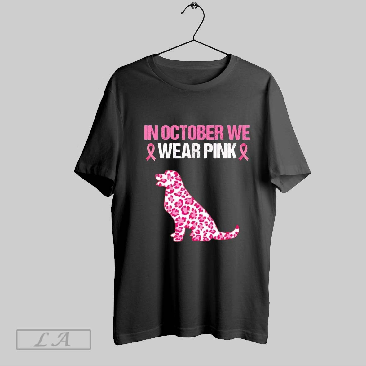 Original Dog In October We Wear Pink Breast Cancer Ladies