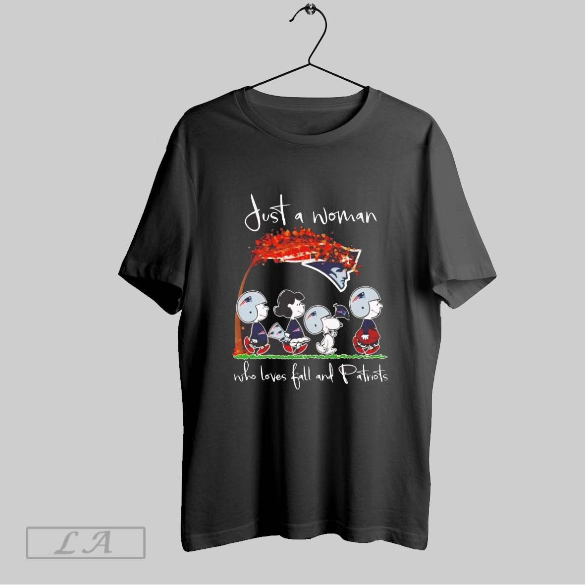 Original Peanuts Just A Woman Who Loves Fall And Patriots Ladies