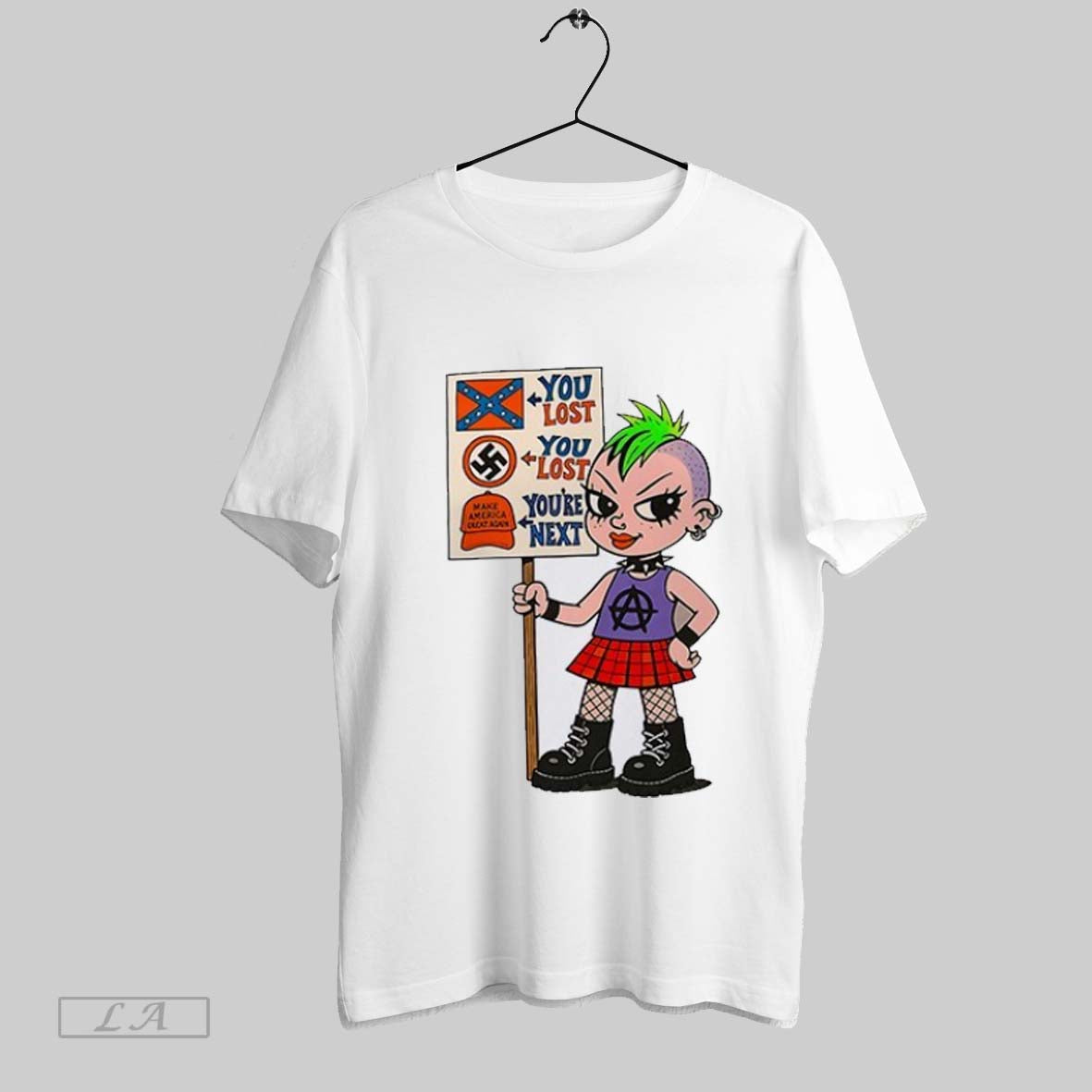 Original Punk Girl Anarchy Holding Sign Against Nazis Confederates Maga