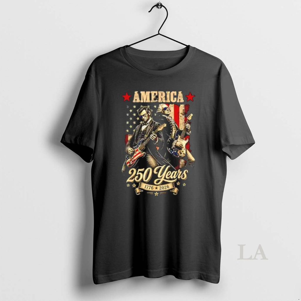 Original Washington Lincoln Playing Guitar 250 Years America 1776 2026 Flag
