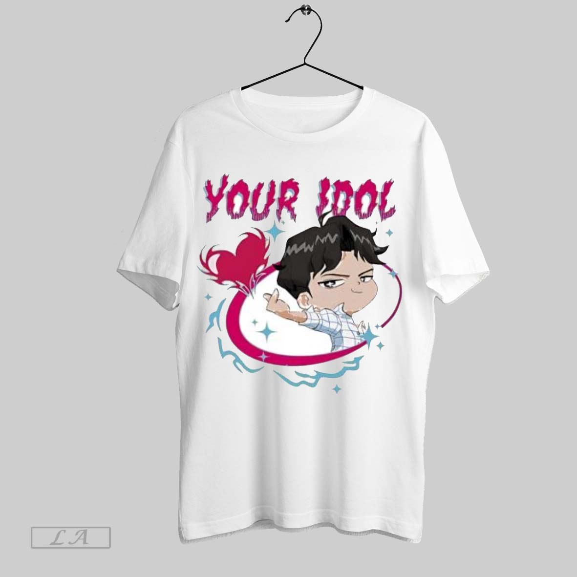 Original Your Idol Cute Chibi Anime Cartoon Pointing Finger Heart Graphic