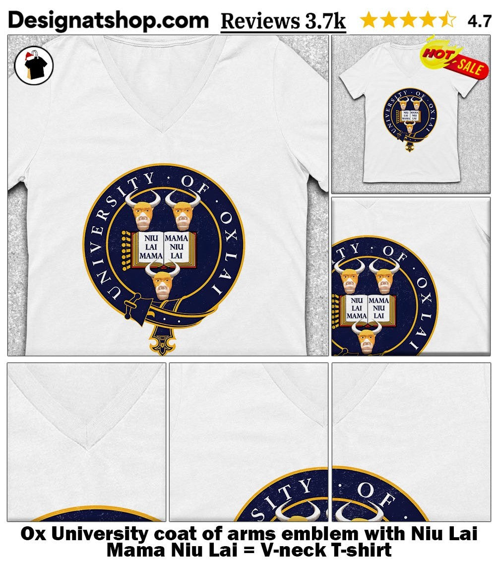 Ox University coat of arms emblem with Niu Lai Mama Niu Lai shirt