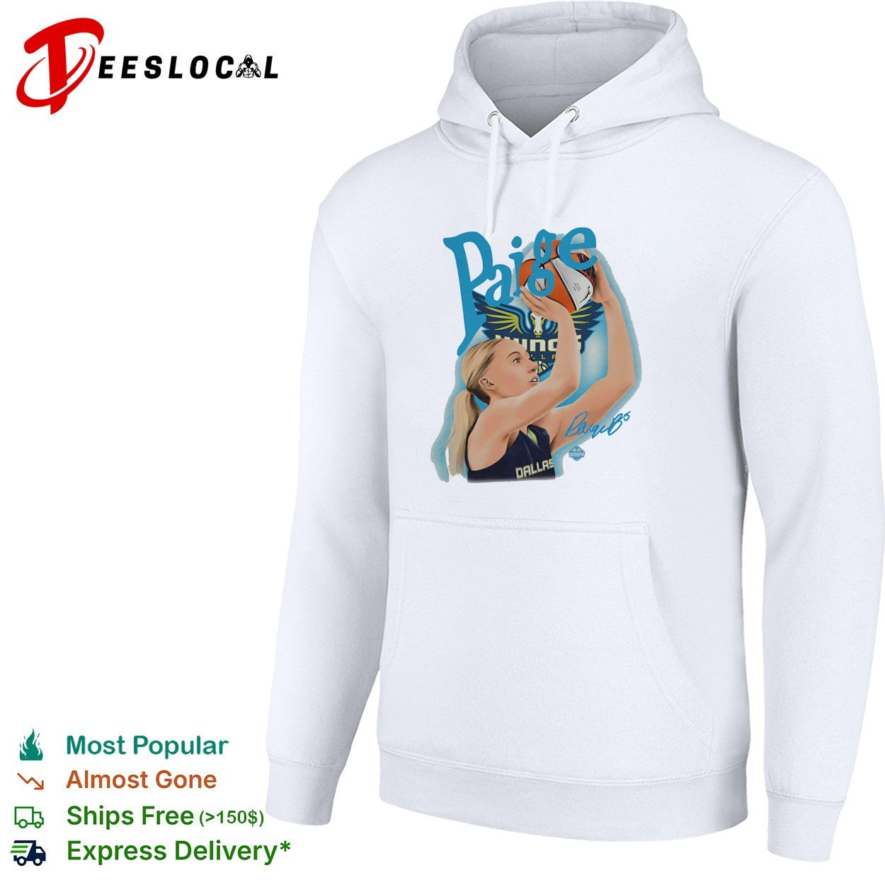 Paige Bueckers throwing ball Dallas Wings portrait shirt