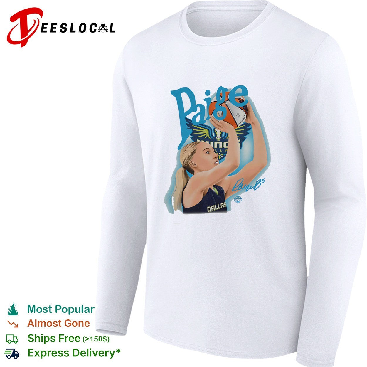Paige Bueckers throwing ball Dallas Wings portrait shirt