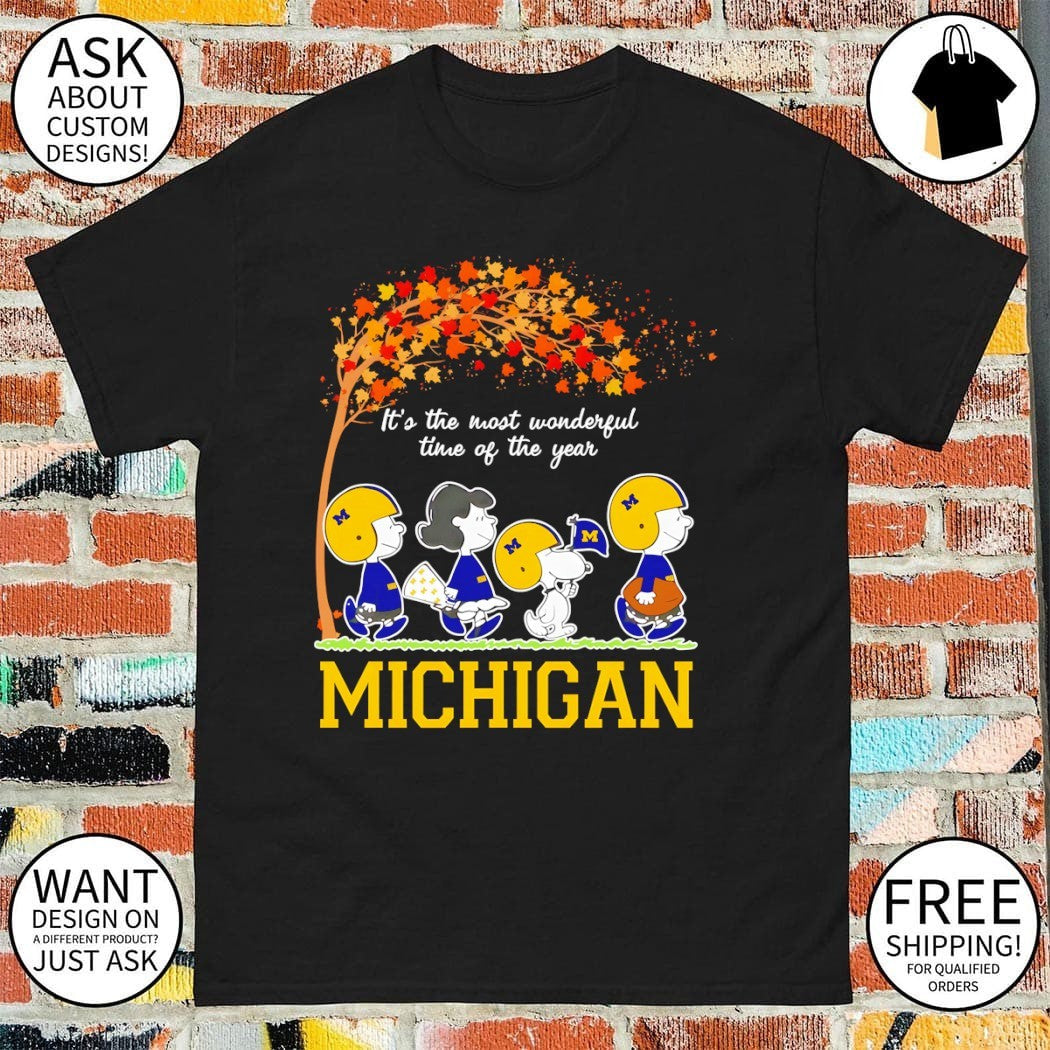 Peanuts character walking Michigan football it’s the most wonderful time of the year shirt