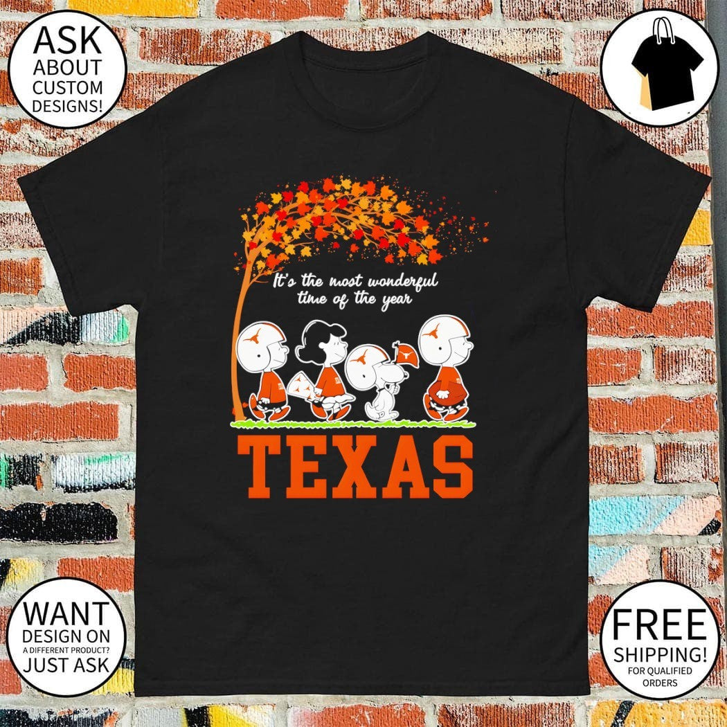 Peanuts character walking Texas Longhorn Football it’s the most wonderful time of the year shirt