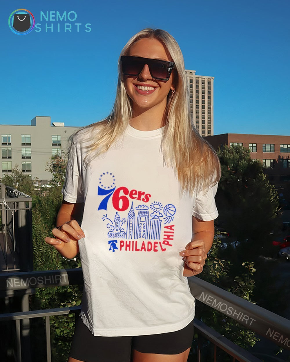 Philadelphia 76ers basketball city building shirt