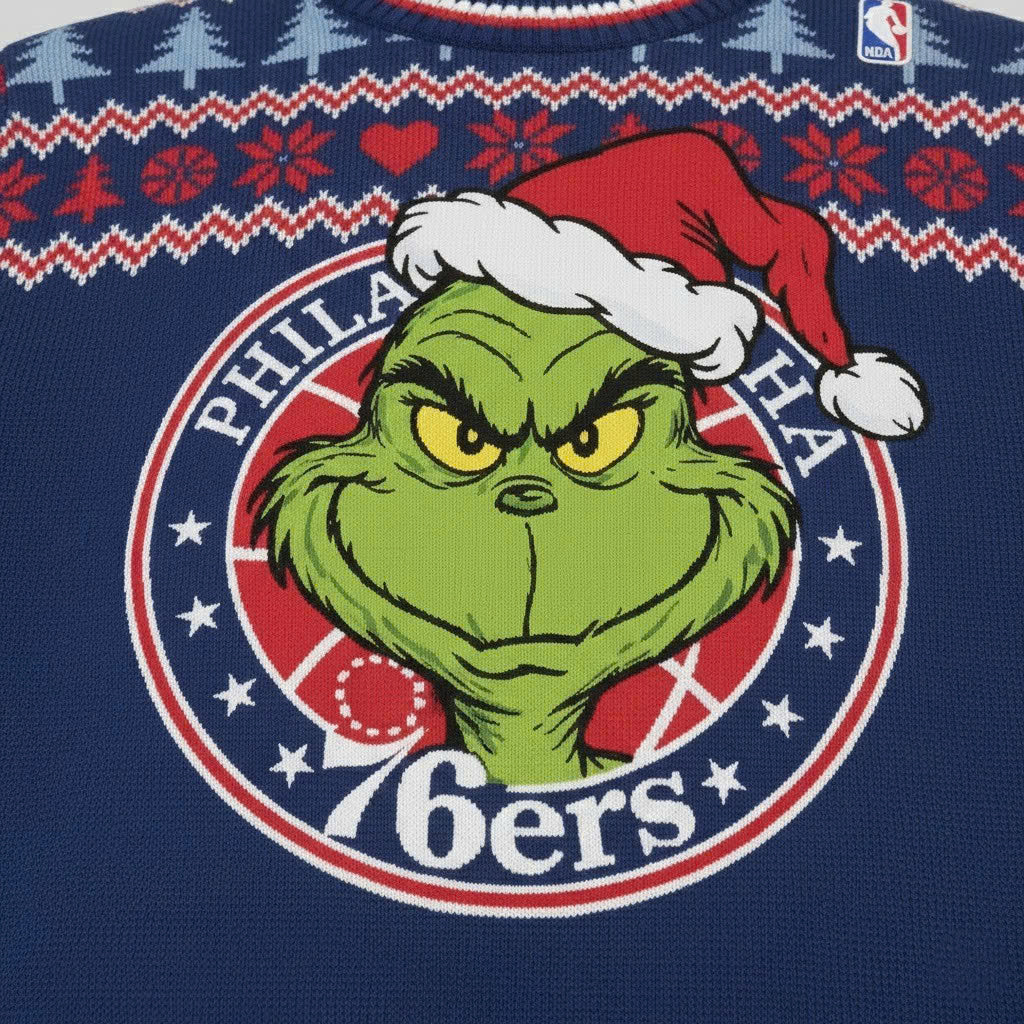 Philadelphia 76ers x The Grinch Ugly Christmas Sweater – Royal Blue & Red “Grinchmas” Knit