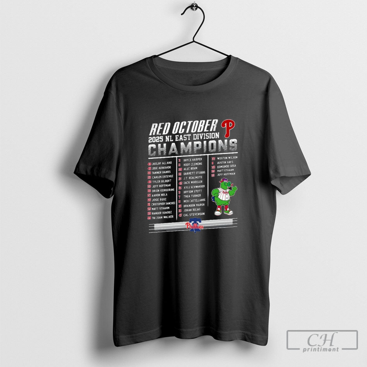Philadelphia Phillies Red October 2025 Nl East Division Champions Roster T Shirt Sweater