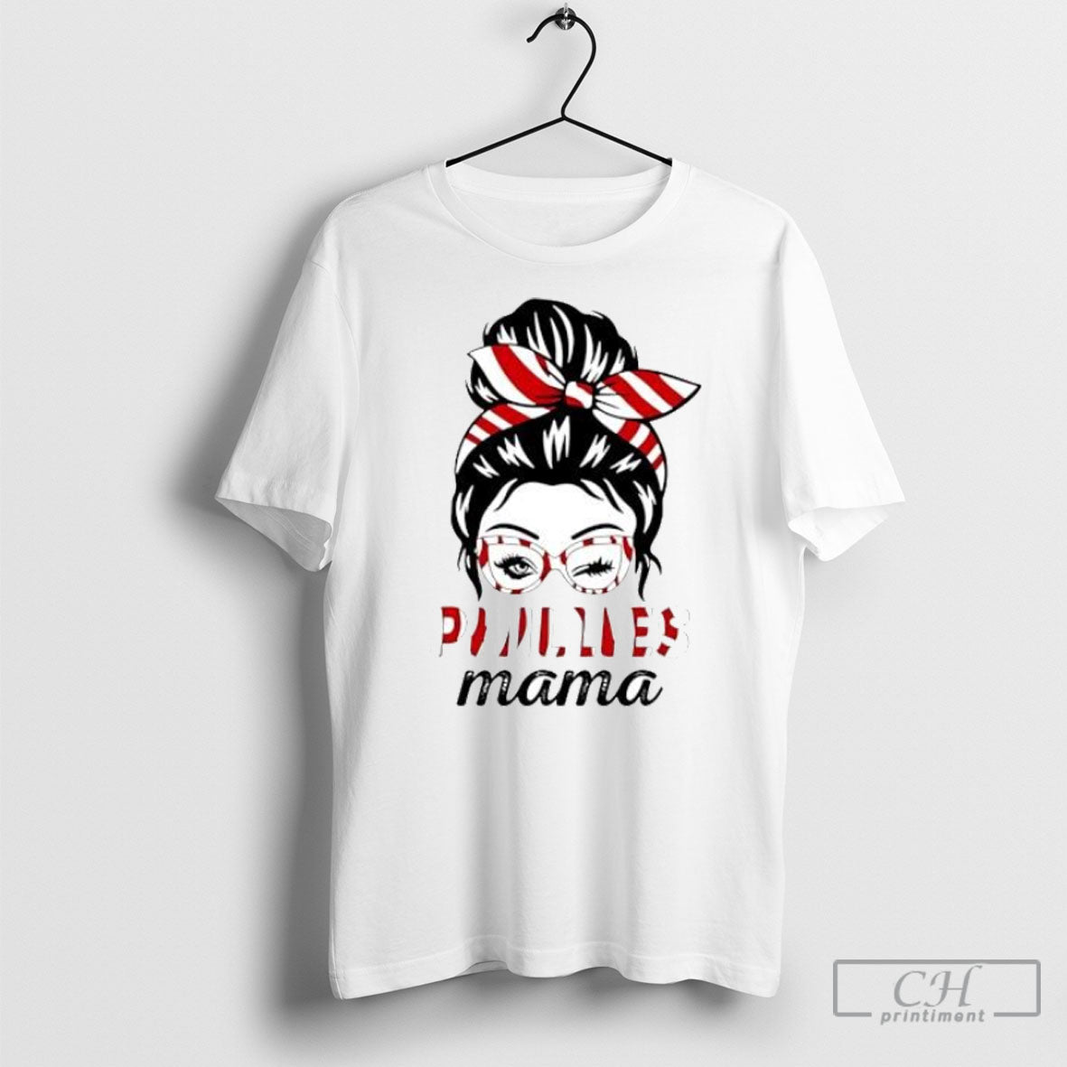 Phillies Mama Messy Bun Winking Eye Baseball Glasses Fan Posters White Shirt