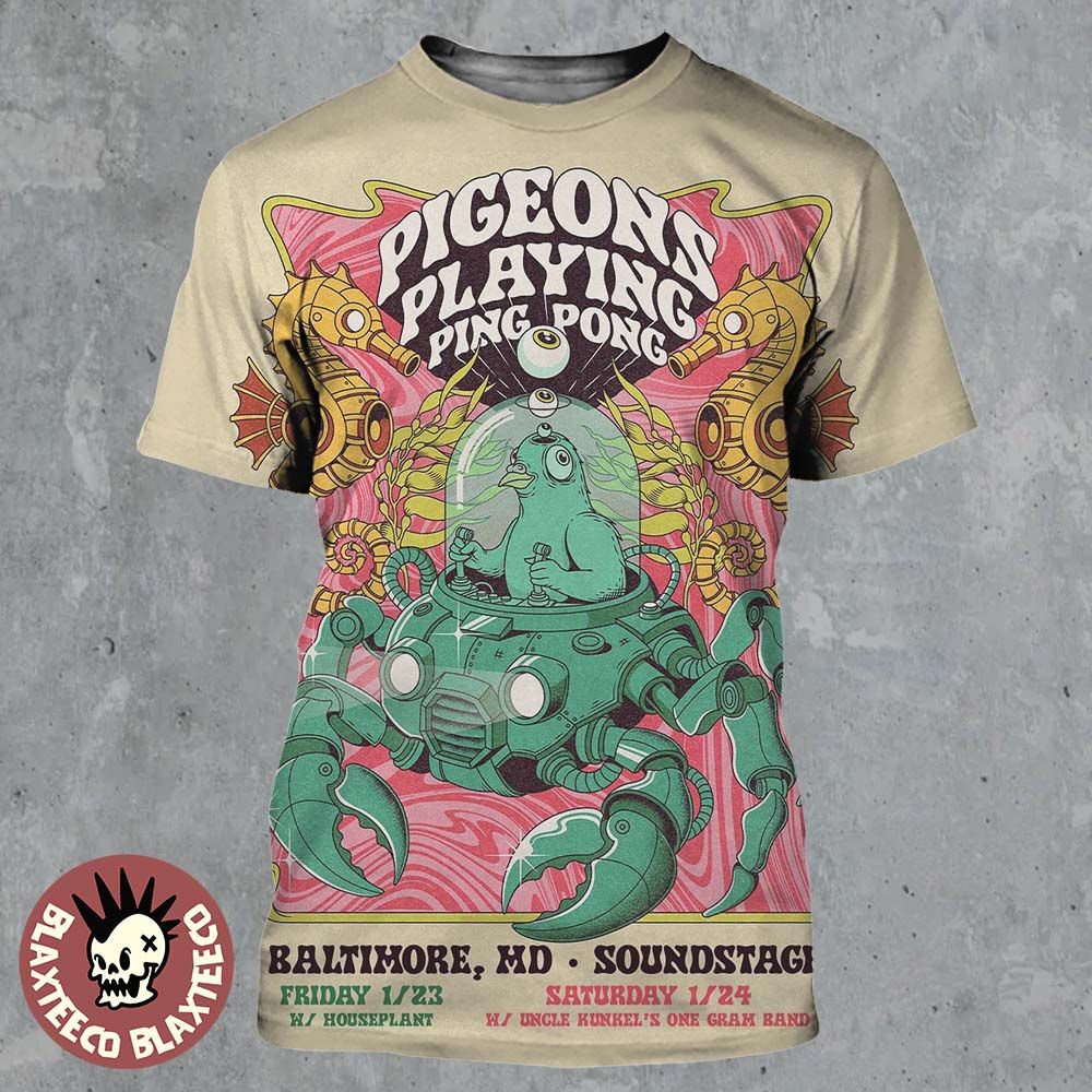 Pigeons Playing Ping Pong Baltimore Maryland 2026 Event Poster At Soundstage On January 23 And 24 2026 All Over Print Shirt