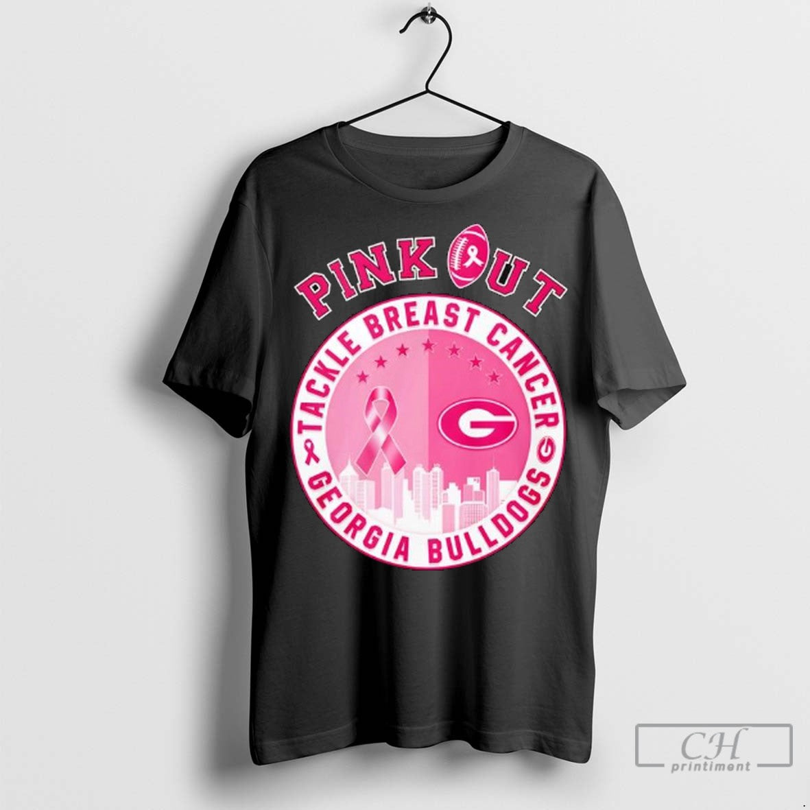 Pink Out Tackle Breast Cancer Georgia Bulldogs Logo T Shirt Jpg