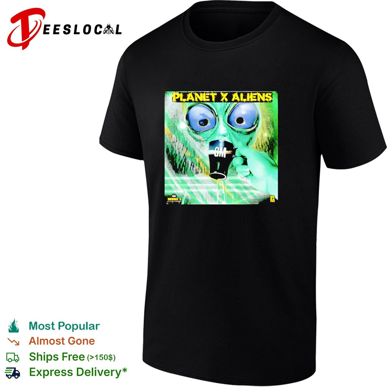 Planet X Aliens GM series 1 mega frog drinking coffee shirt