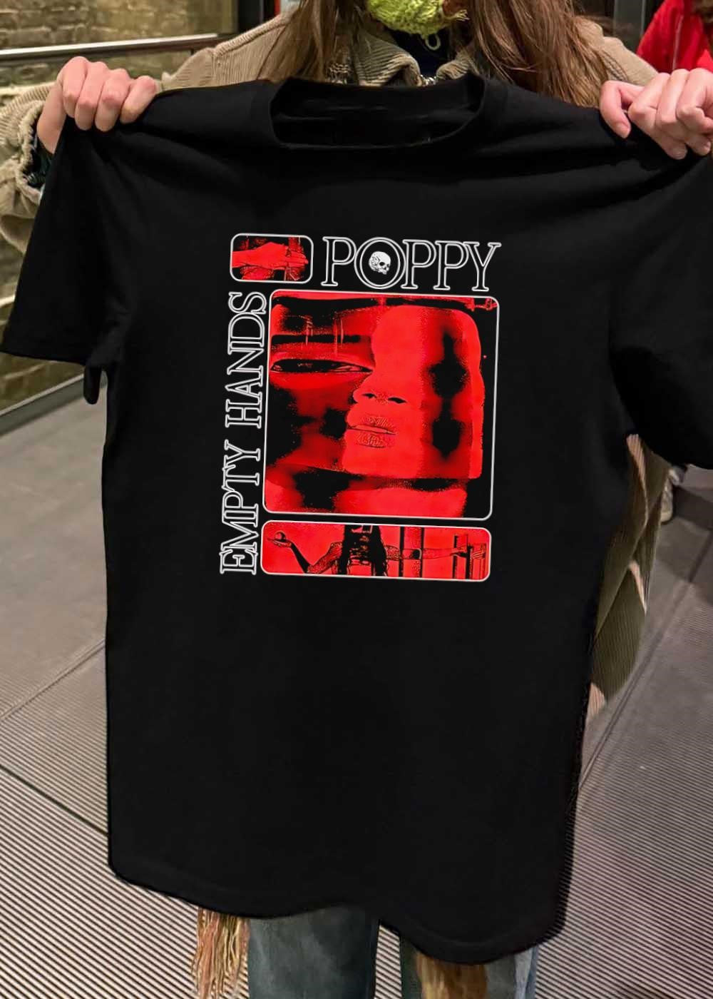 Poppy Empty Hands Graphic Skull Portrait Red Minimalist T-Shirt
