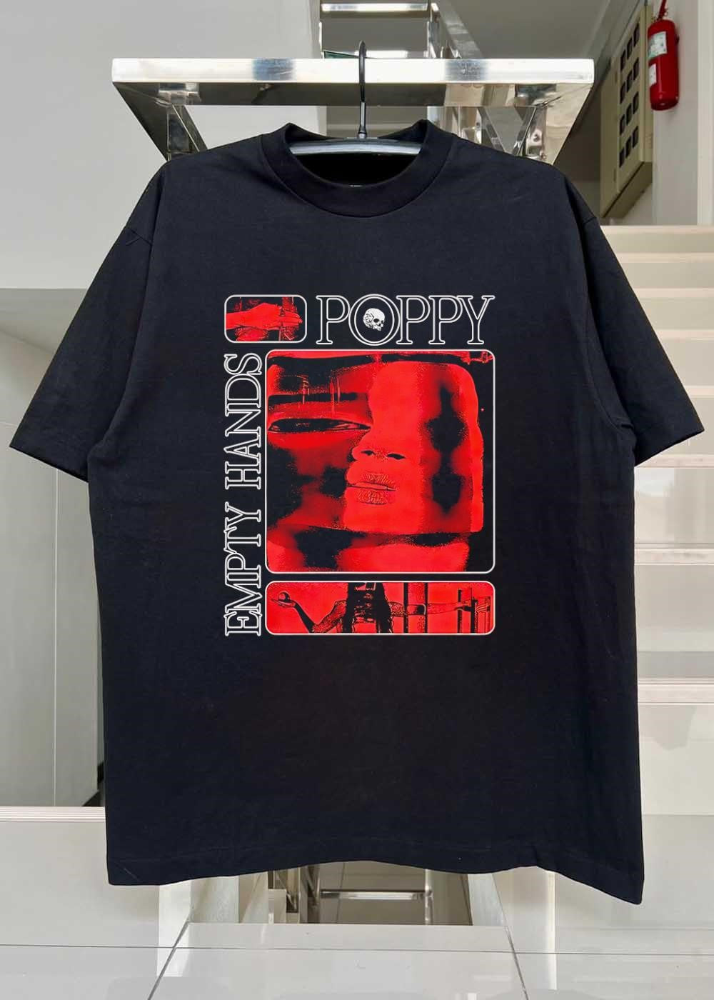 Poppy Empty Hands Graphic Skull Portrait Red Minimalist T-Shirt