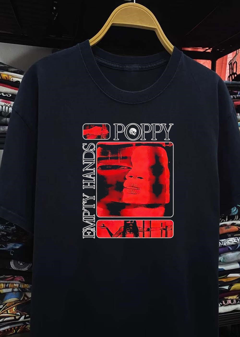 Poppy Empty Hands Graphic Skull Portrait Red Minimalist T-Shirt