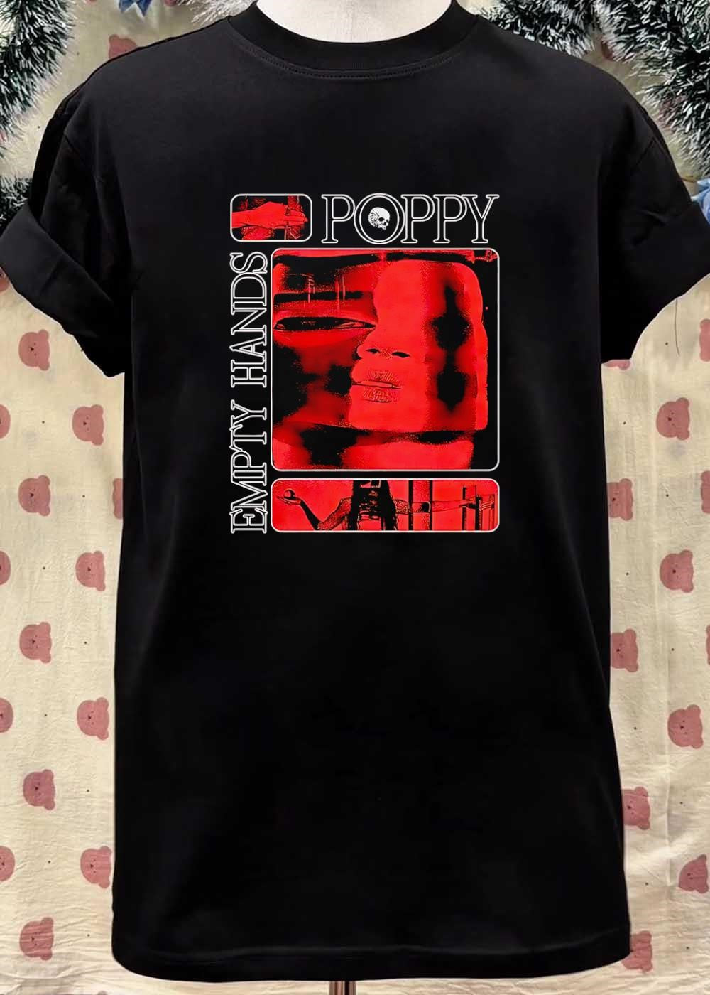 Poppy Empty Hands Graphic Skull Portrait Red Minimalist T-Shirt