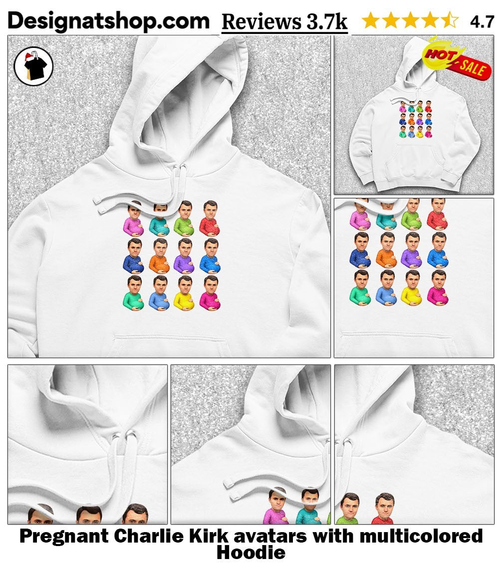 Pregnant Charlie Kirk avatars with multicolored shirt