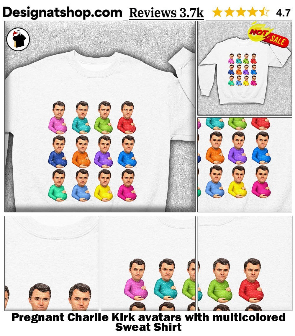 Pregnant Charlie Kirk avatars with multicolored shirt