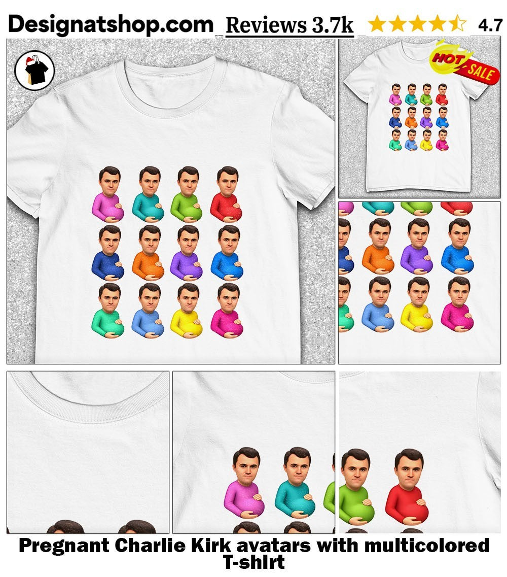 Pregnant Charlie Kirk avatars with multicolored shirt