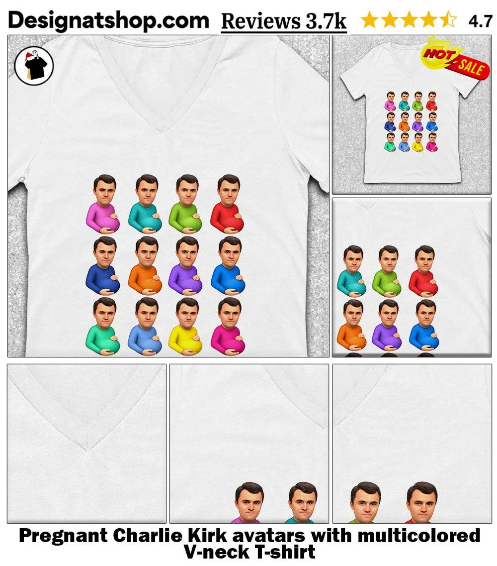 Pregnant Charlie Kirk avatars with multicolored shirt