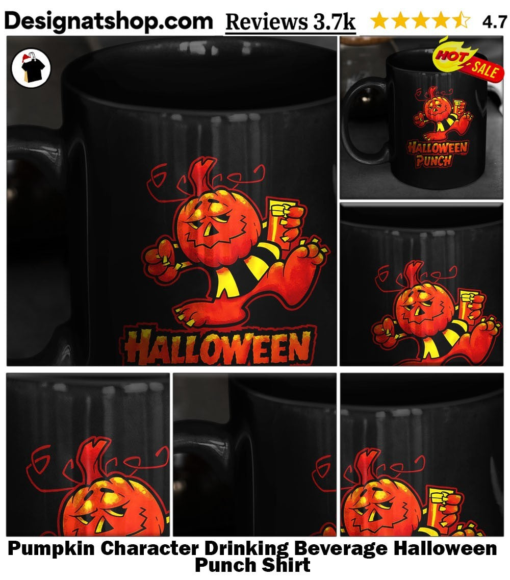 Pumpkin Character Drinking Beverage Halloween Punch Shirt