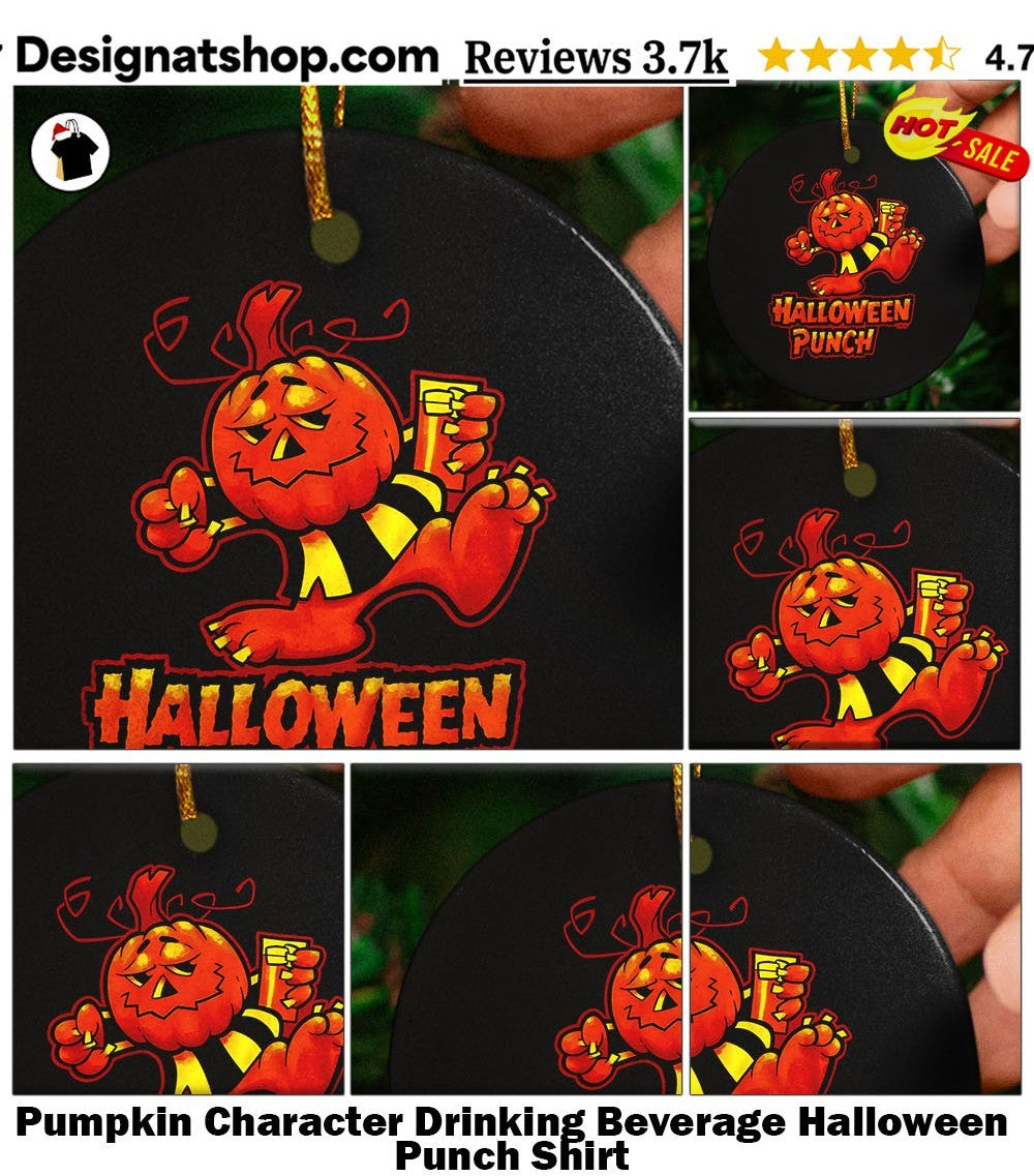 Pumpkin Character Drinking Beverage Halloween Punch Shirt