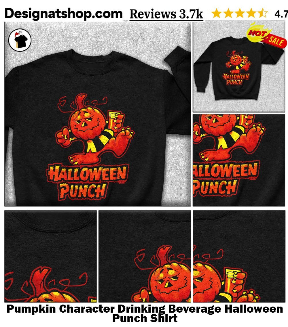 Pumpkin Character Drinking Beverage Halloween Punch Shirt