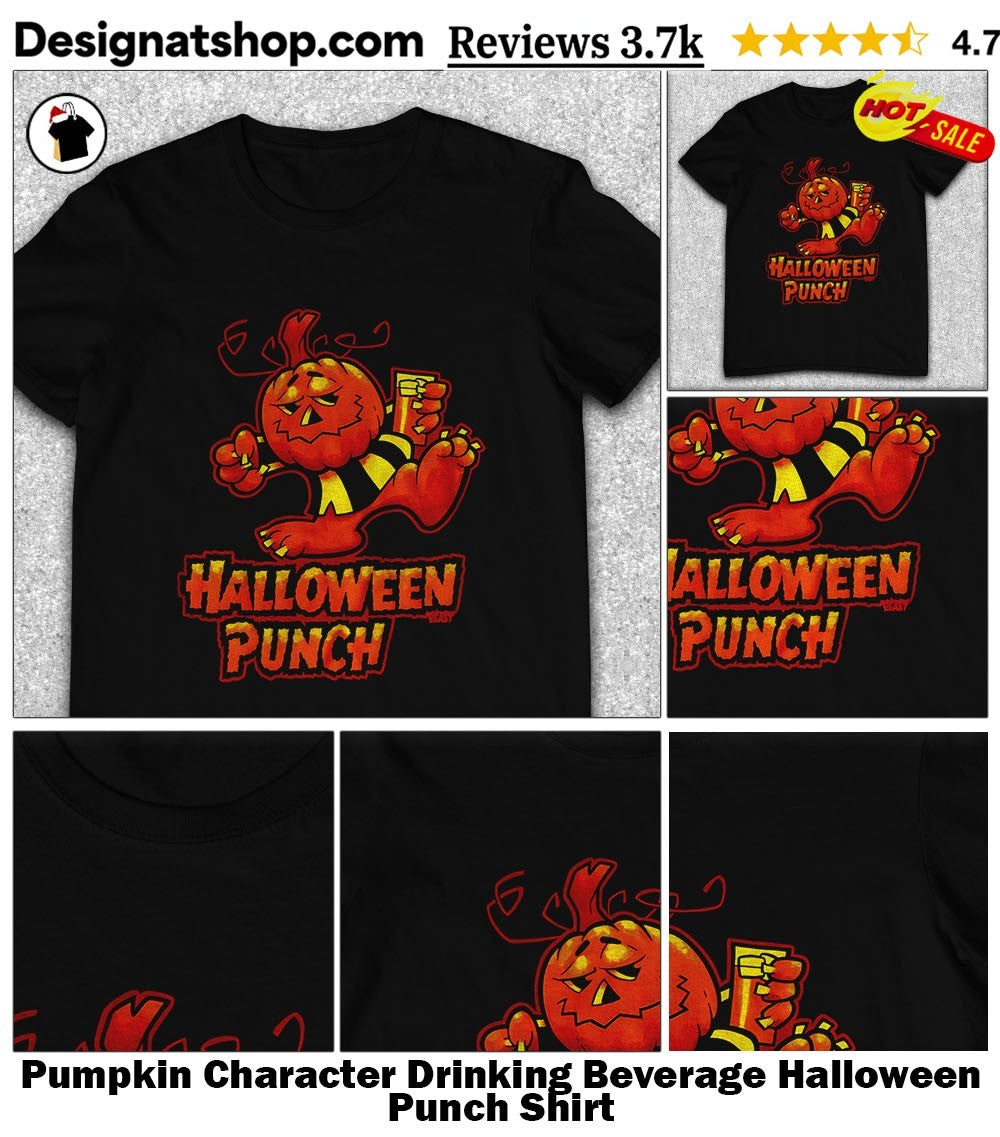 Pumpkin Character Drinking Beverage Halloween Punch Shirt