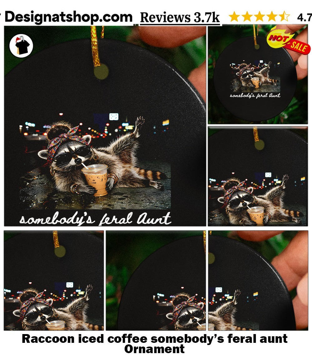 Raccoon iced coffee somebody’s feral aunt shirt