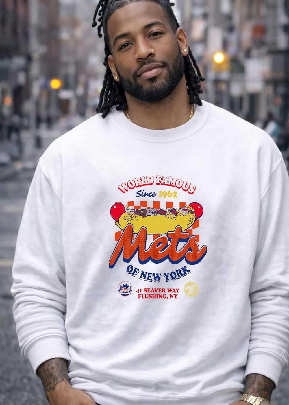 Ready to Roll! World Famous Since 1962 Hot Dog 41 Seaver Way Flushing NY Mets Shirt