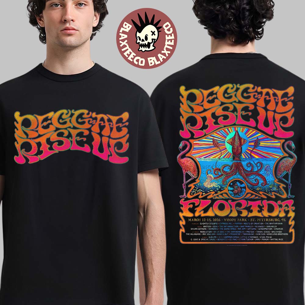 Reggae Rise Up Florida Festival 2026 Official Venue Poster At Vinoy Park In St Petersburg Florida On March 12-25 2026 Two Sided T-Shirt