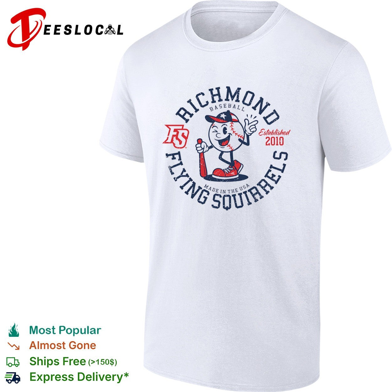 Richmond Flying Squirrels established 2010 made in the USA mascot shirt
