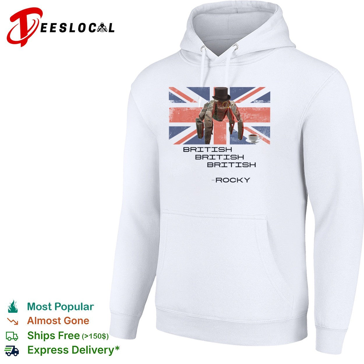 Rocky British alien spider top hat tea cup shirt