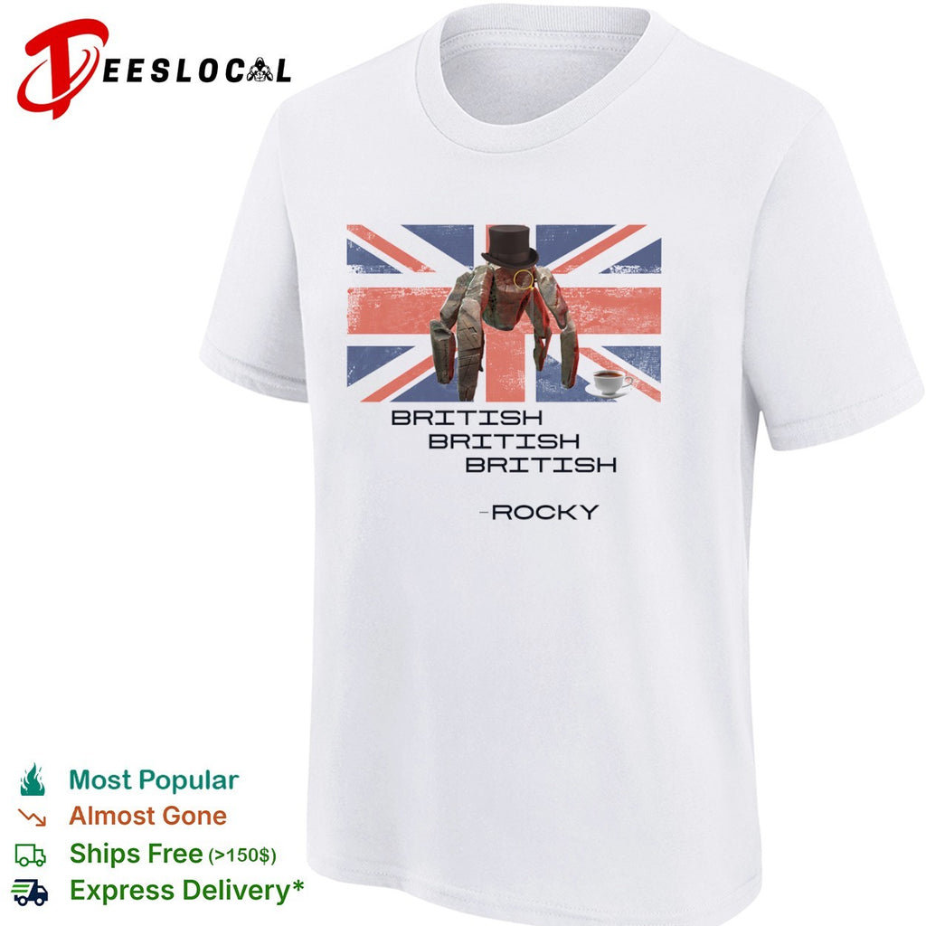 Rocky British alien spider top hat tea cup shirt