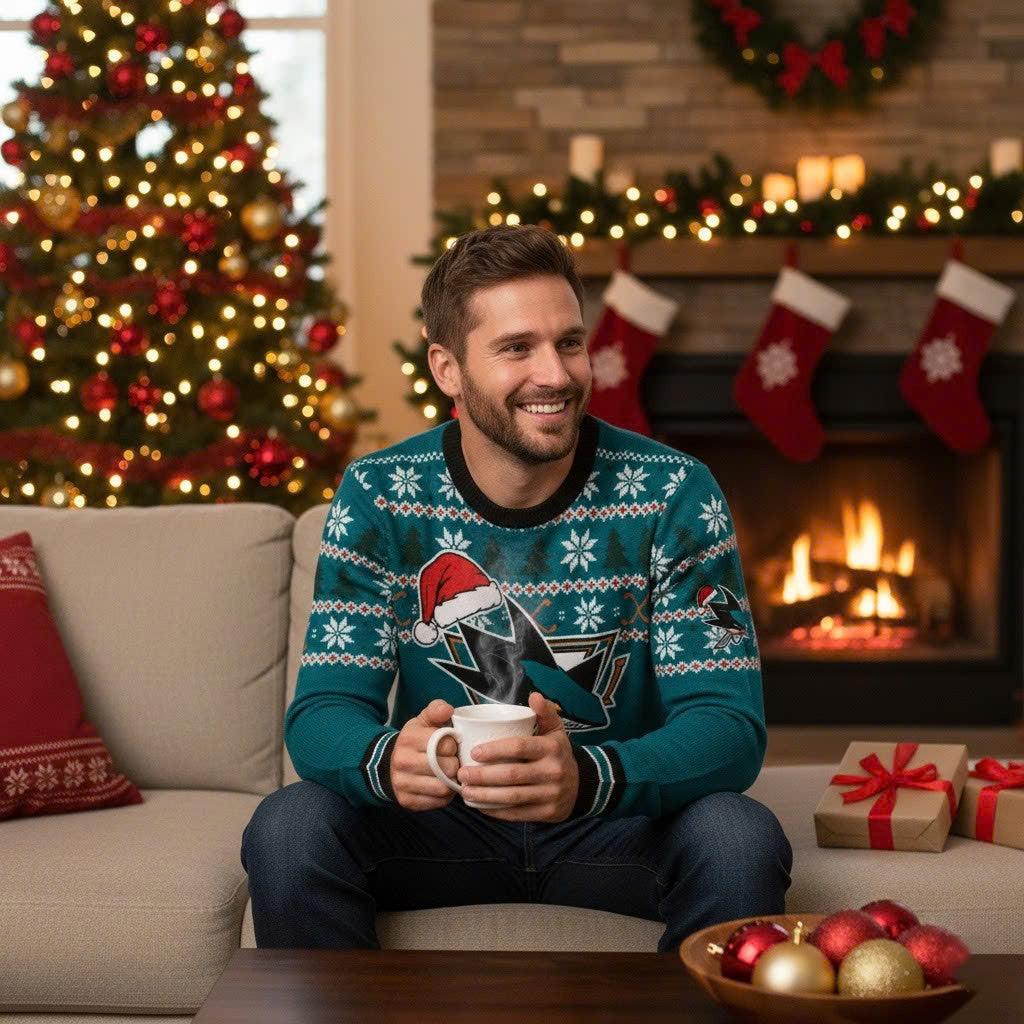 San Jose Sharks NHL Ugly Christmas Sweater – Teal & Black “Sharks” Holiday Knit