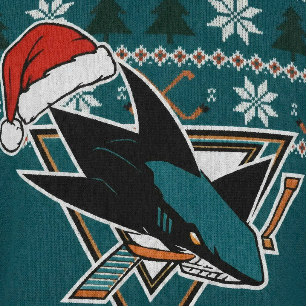 San Jose Sharks NHL Ugly Christmas Sweater – Teal & Black “Sharks” Holiday Knit